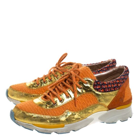 Chanel Multicolor Tweed, Suede and Metallic Leather Lace Up Sneakers Size 37 - Picture 4 of 4